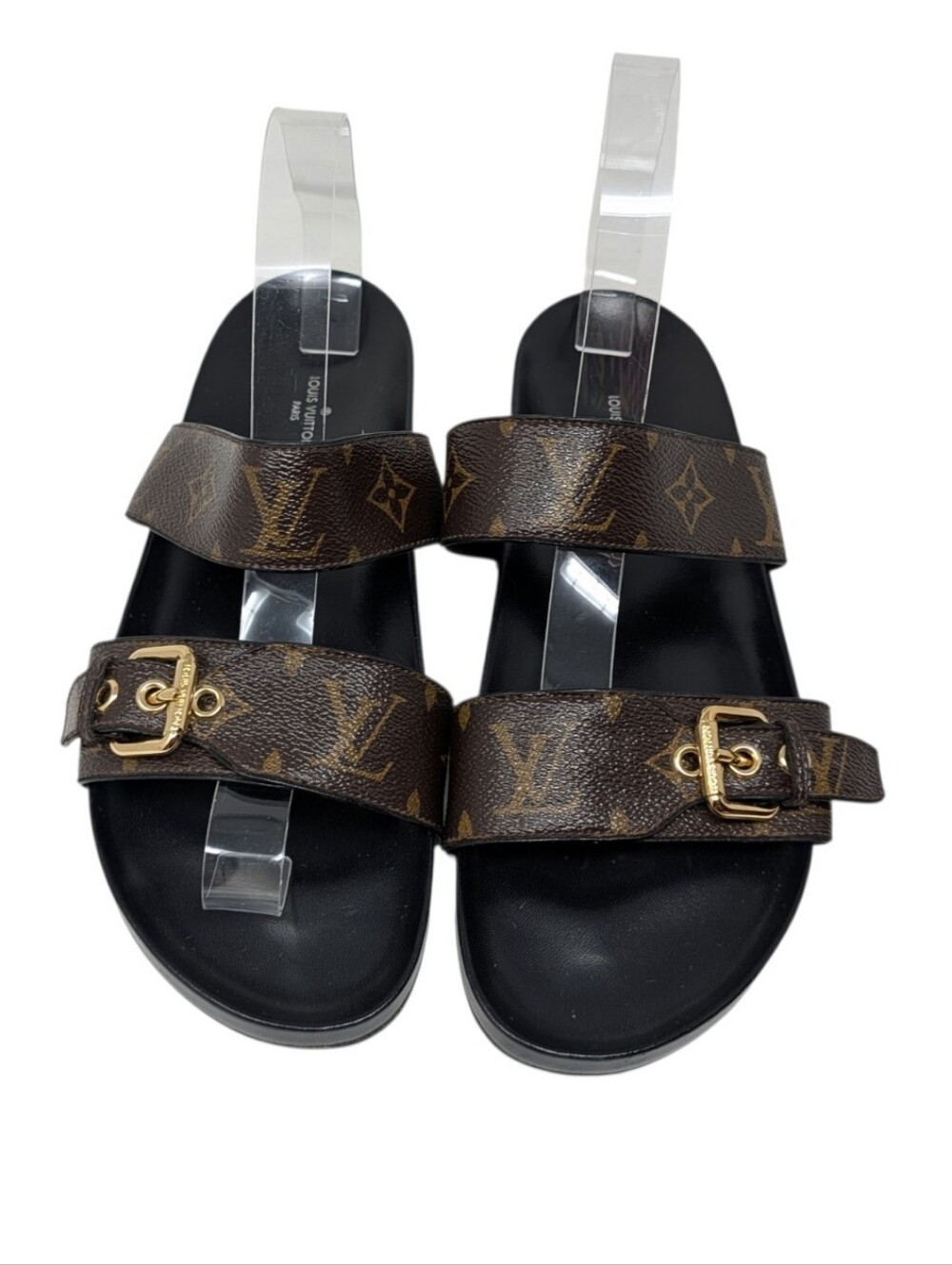 Louis Vuitton Bom Dia Brown Leather Monogram Slide Sandals Size EU 40